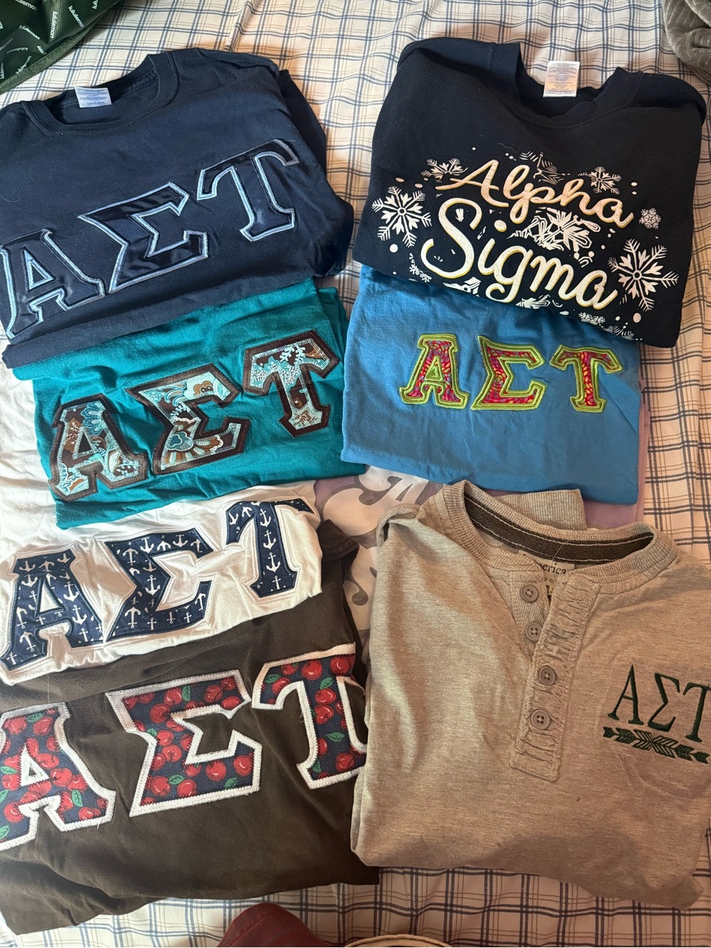 Alpha Sigma Tau Letter shirts and Sweatshirts sold as one or a bundle for $150